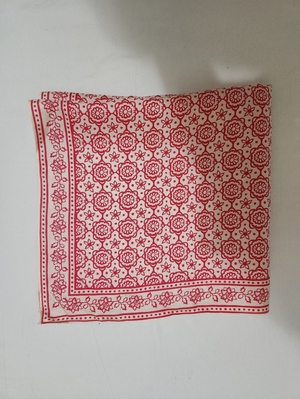 Anne Klein Cream Scarf with Red Floral Motif
